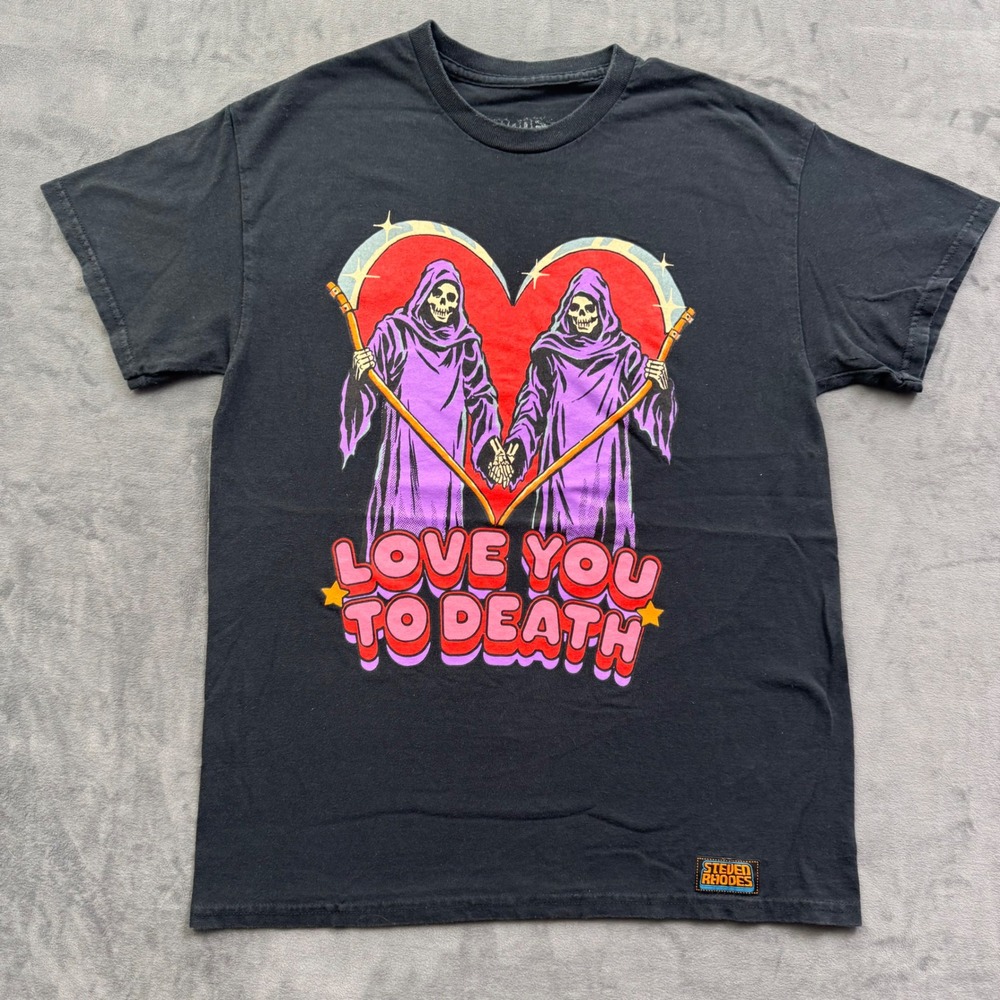 Steven Rhodes Love You To Death Grim Reaper Graphic T-Shirt Black Mens Medium